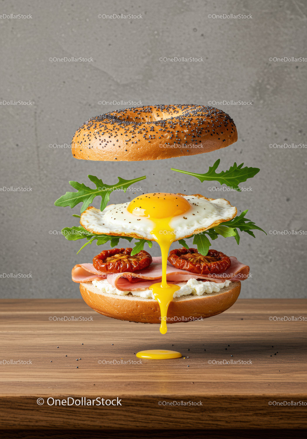 Deconstructed Bagel Sandwich with Fried Egg and Greens