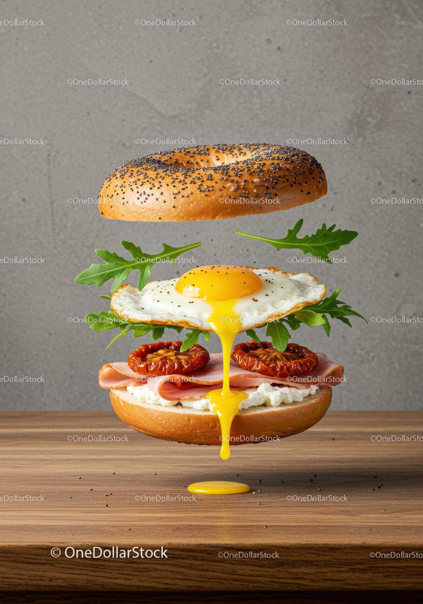 Deconstructed Bagel Sandwich with Fried Egg and Greens