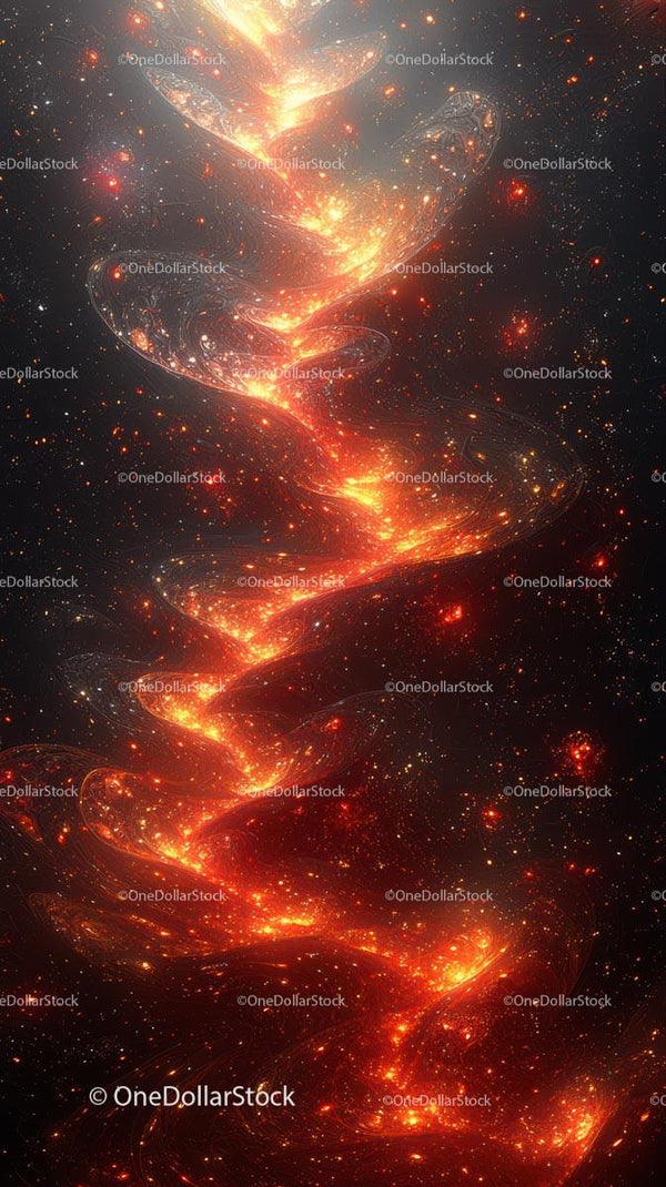 Vivid Cosmic Nebula with Fiery Galaxy and Starry Universe