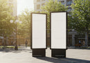 Blank Vertical Billboards in Urban City Square on Sunny Day