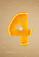 Fresh Orange Slice Shaped as Number Four in Water