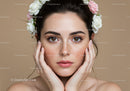 Beautiful Woman with Freckles Wearing Floral Crown in Classic Portrait