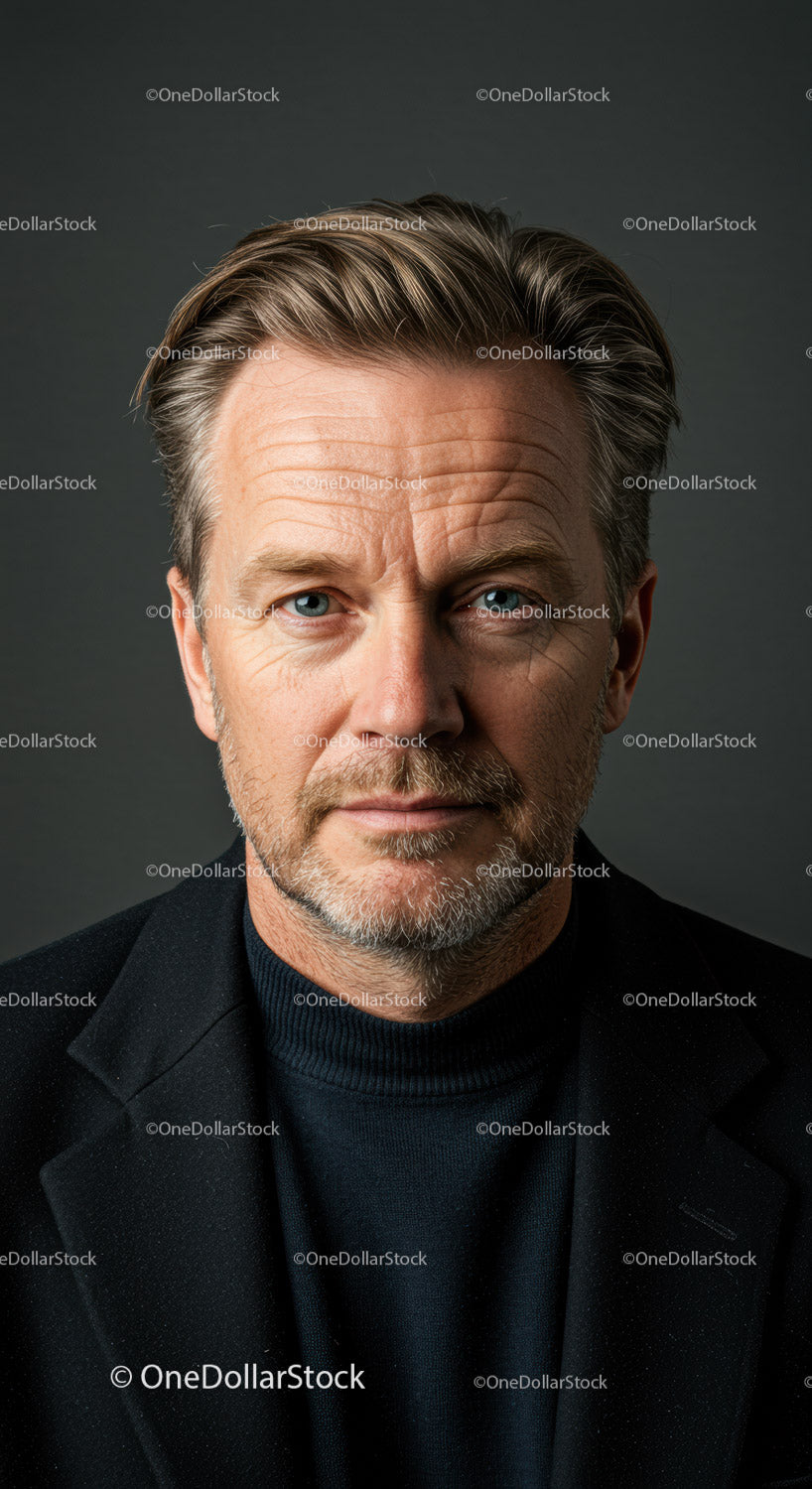 Close-up Portrait of a Confident Mature Man with Gray Hair and Beard