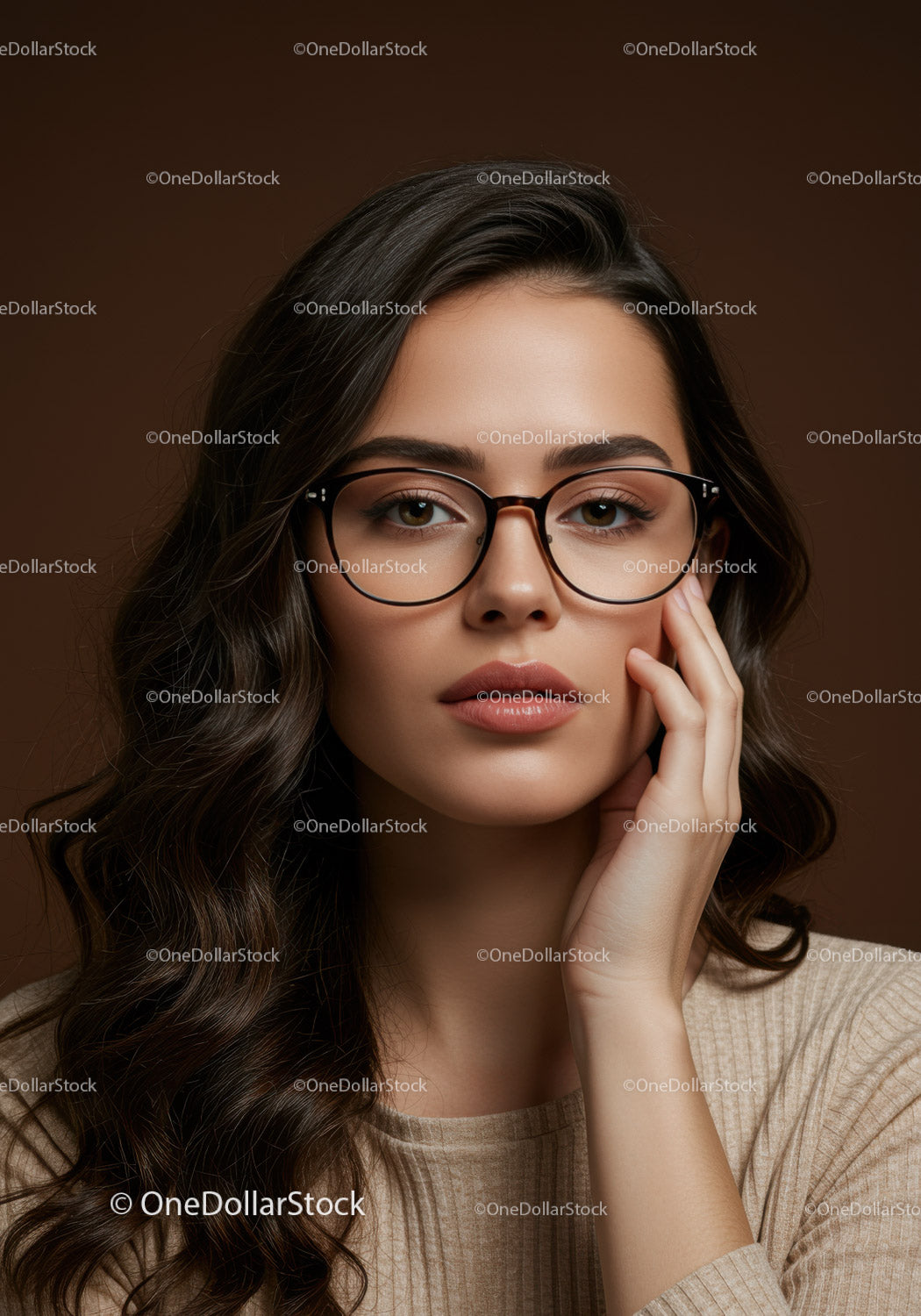 Elegant Woman with Glasses in Studio Portrait