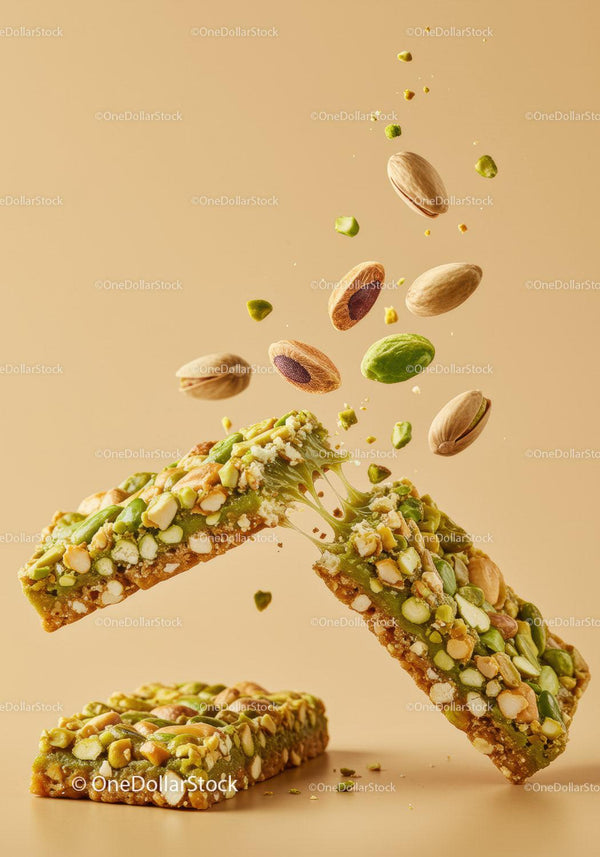 Healthy Green Pistachio Nut Bars Breaking Apart