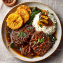 Delicious Beef Dish with Rice and Grilled Pineapple