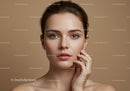 Elegant Woman Portrait with Clear Skin and Blue Eyes
