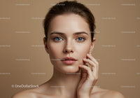 Elegant Woman Portrait with Clear Skin and Blue Eyes