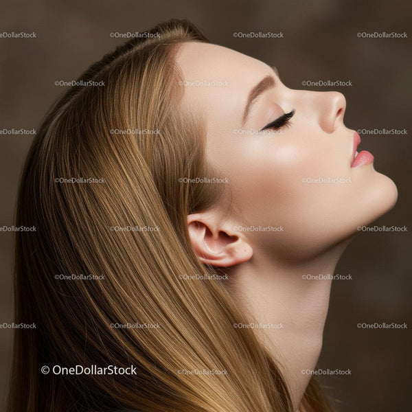 Profile of serene woman with long flowing hair