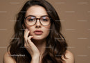 Portrait of a Stylish Woman with Glasses and Long Brown Hair