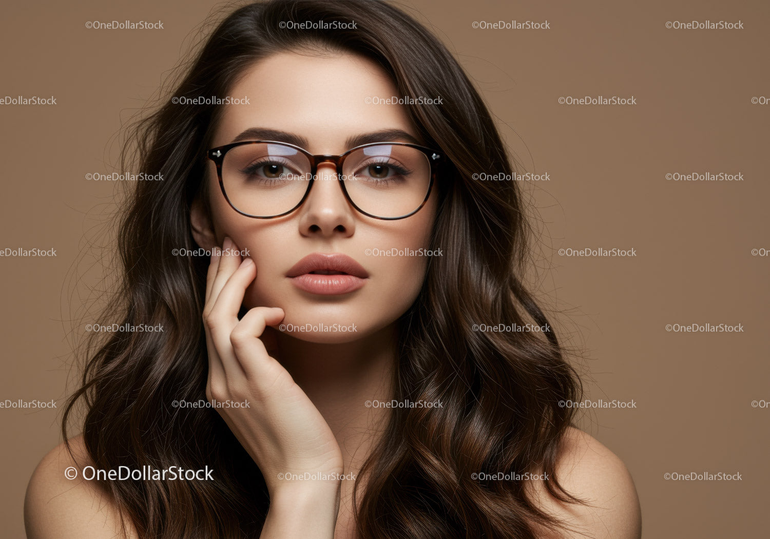Portrait of a Stylish Woman with Glasses and Long Brown Hair