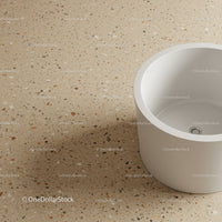 White cylindrical trash bin in modern minimalist interior