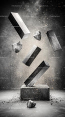 Floating Blocks and Rocks in Space Surreal Artistic Composition
