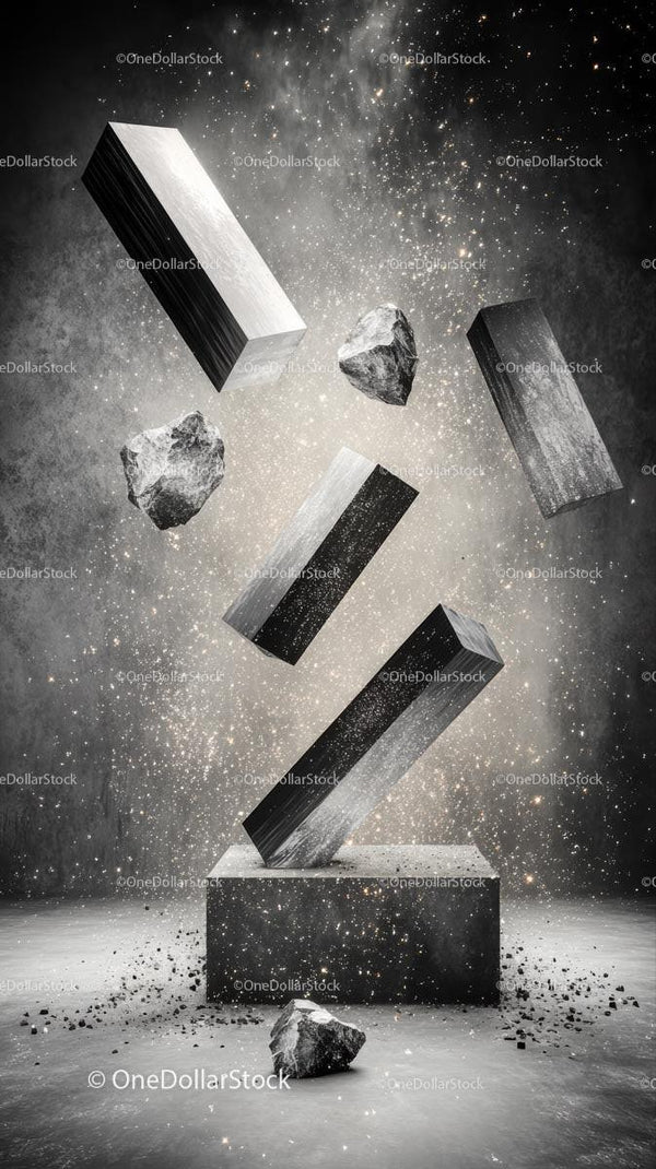 Floating Blocks and Rocks in Space Surreal Artistic Composition