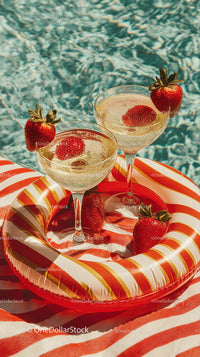 Fresh Strawberry Cocktails by the Poolside on a Sunny Day