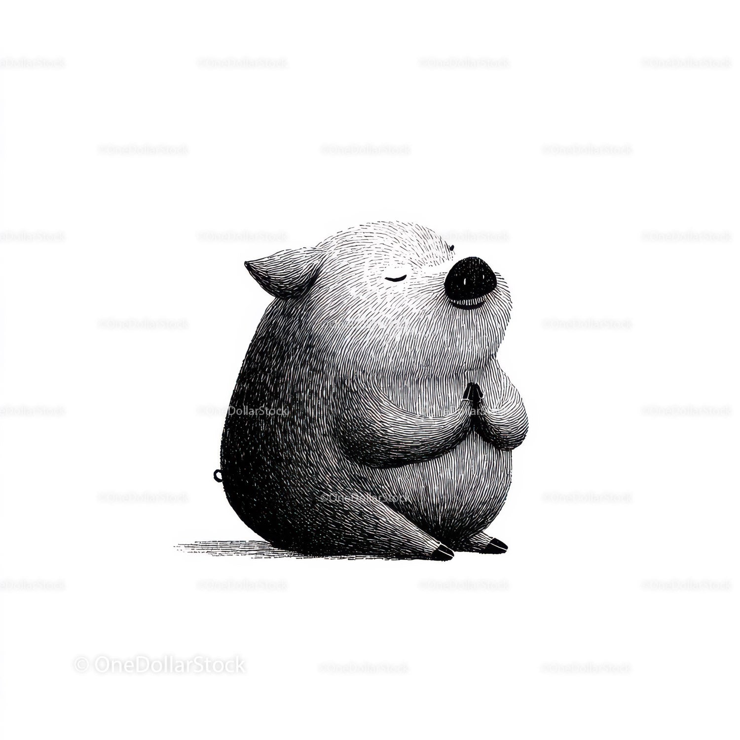 Black Pig Sculpture with Unique Textured Animal Art