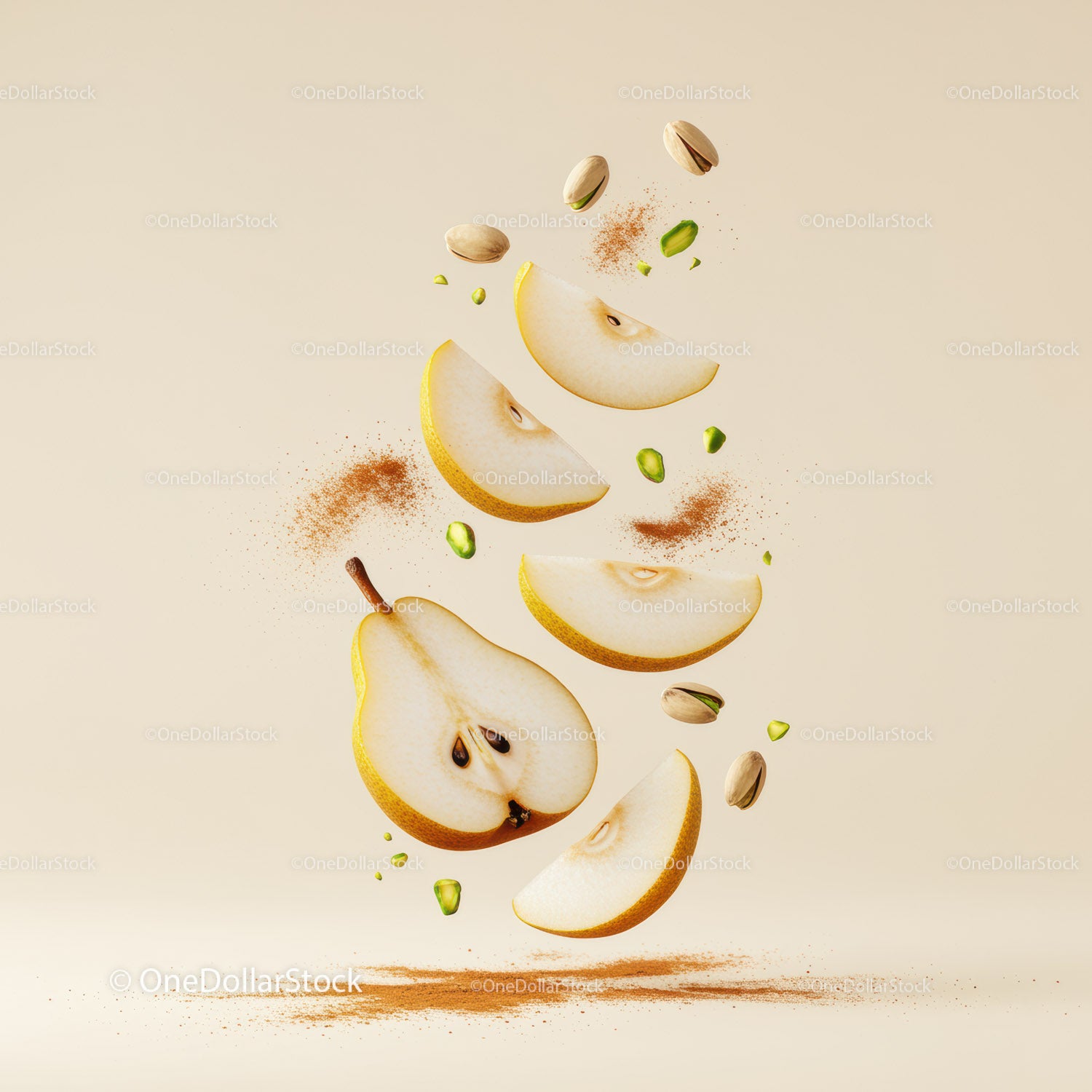 Floating Pear Slices with Pistachios and Cinnamon Powder