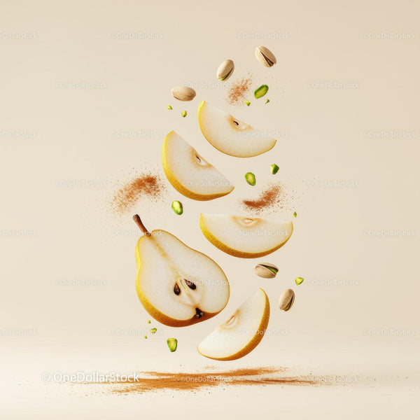 Floating Pear Slices with Pistachios and Cinnamon Powder