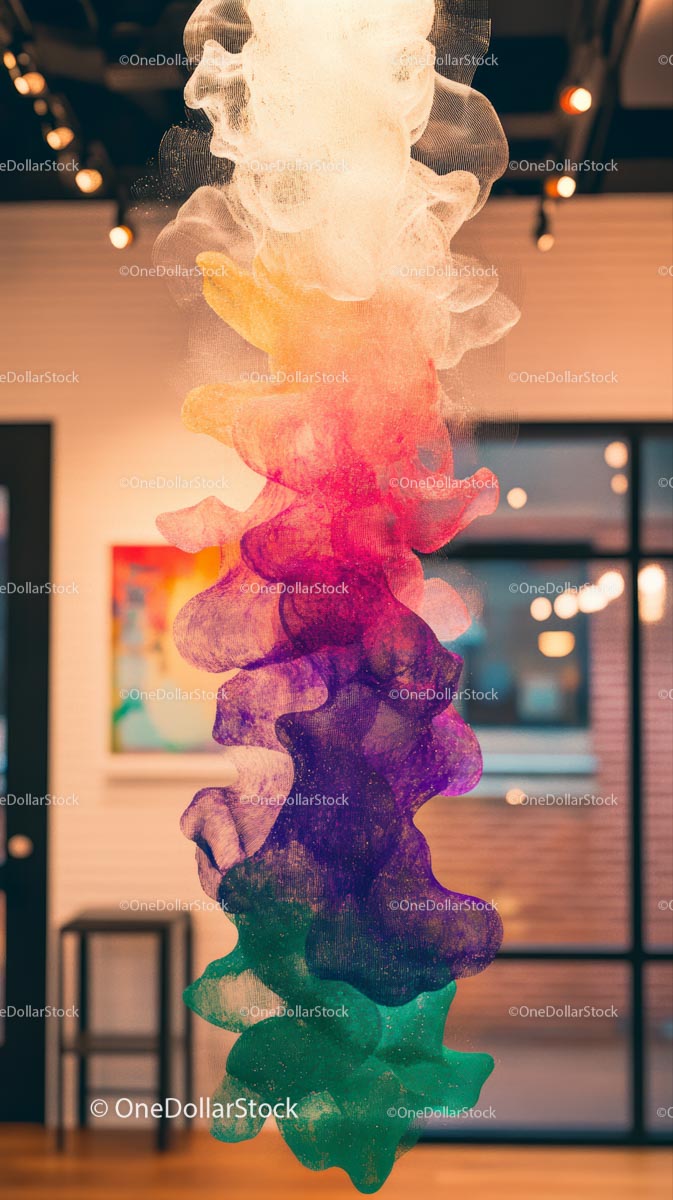 Colorful Ink Cloud Art Installation in Modern Interior
