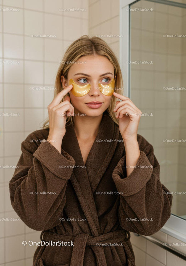 Woman Applying Under-Eye Patches for Skincare Wellness