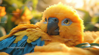 Bright Yellow and Blue Parrot Close-Up in Tropical Environment