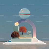 Futuristic Abstract Landscape with Vibrant Red Trees