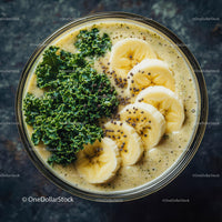 Banana Slices with Kale and Chia Seeds in a Creamy Smoothie Bowl