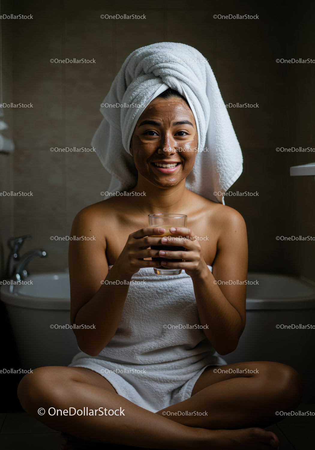 Młoda kobieta relaksująca się ze szklanką wody po zabiegu w spa