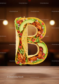 Taco Letter B with Chicken and Fresh Vegetables