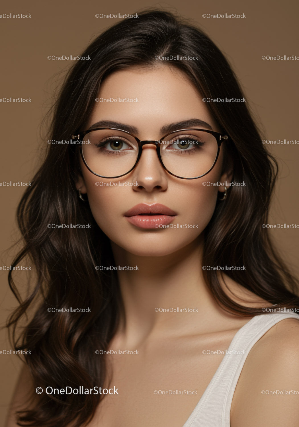 Close-Up Portrait of Woman in Stylish Glasses with Brown Hair