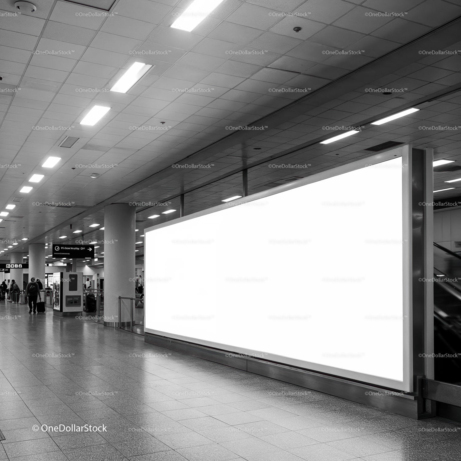 Large blank billboard in modern transport hub
