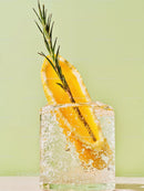 Refreshing citrus and rosemary herb iced in glass block