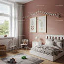 Cozy Children's Bedroom with Pastel Pink Wall and Minimalist Decor