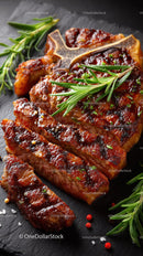 Grilled Beef Ribs with Fresh Green Herbs on Plate
