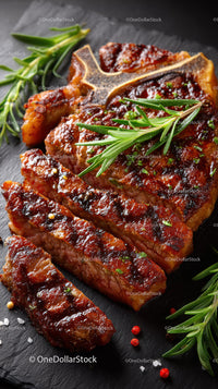 Grilled Beef Ribs with Fresh Green Herbs on Plate