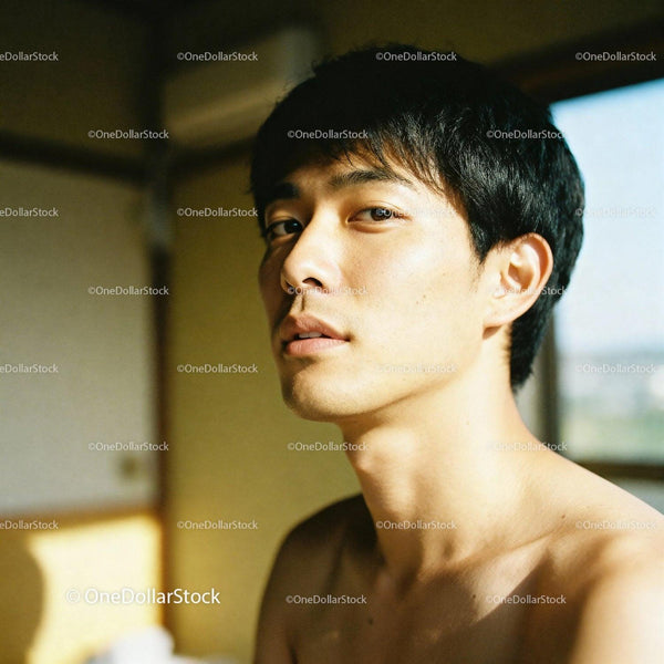 Thoughtful young man in warm natural light indoors