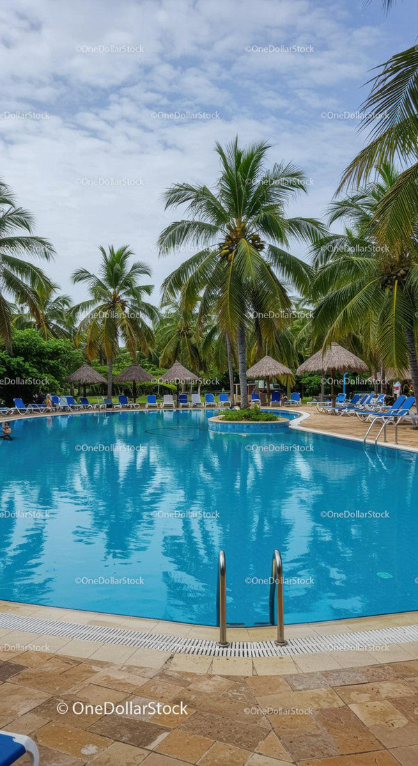 Tropical Resort with Palm Trees and Outdoor Swimming Pool