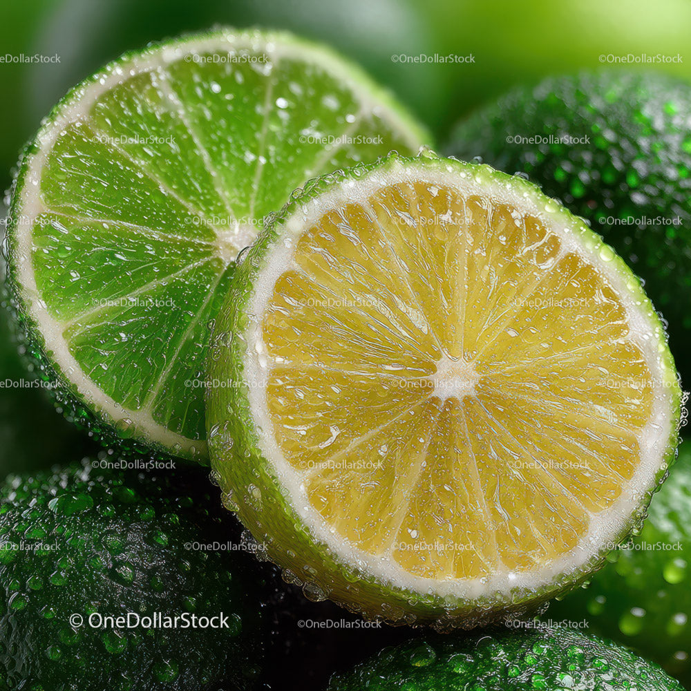 Fresh Lime and Lemon Slices in Close-Up for Refreshing Food and Drink