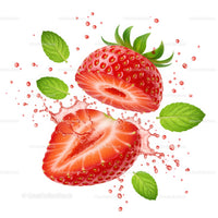 Fresh sliced strawberry with splashing juice and mint leaves