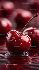 Close-up of Juicy Red Cherry with Water Droplets and Splash
