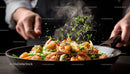 Stir-fried Shrimp with Vegetables in Black Pan for Delicious Meal