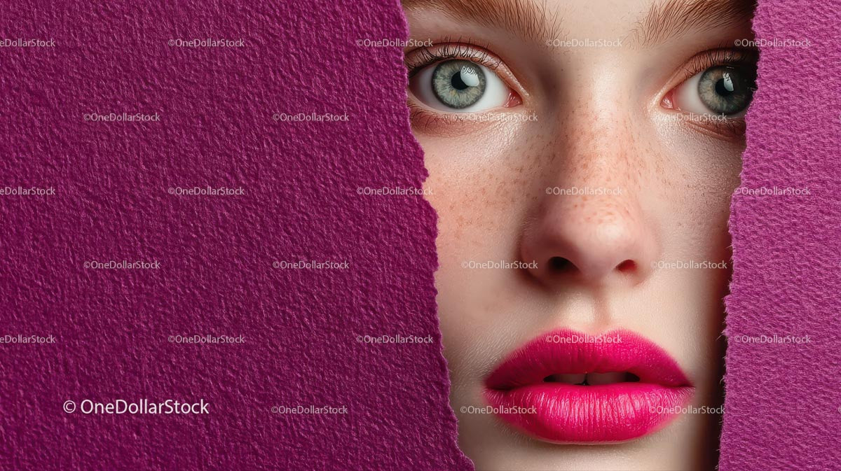 Close-Up Portrait of a Glamorous Model with Pink Lipstick