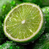 Fresh Lime Wedge with Water Droplets on Green Background