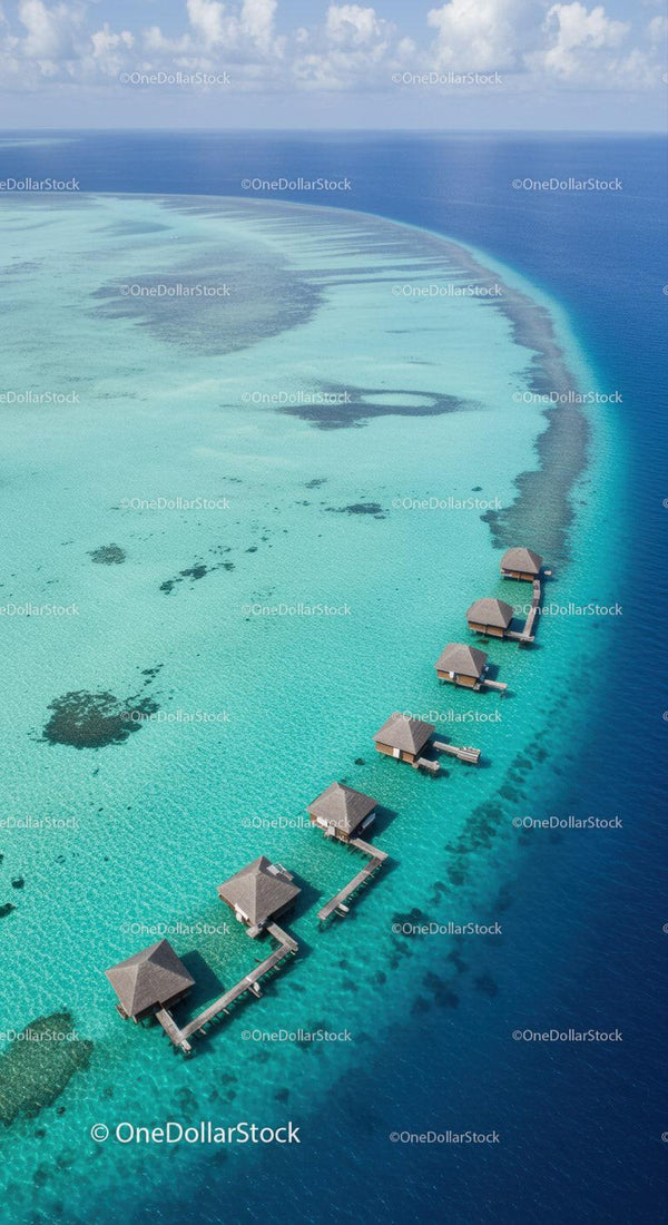 Overwater Bungalows with Turquoise Lagoon Facing the Ocean