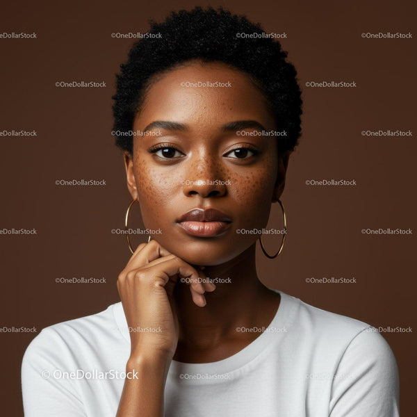 Close-up Portrait of Elegant Young Black Woman with Freckles