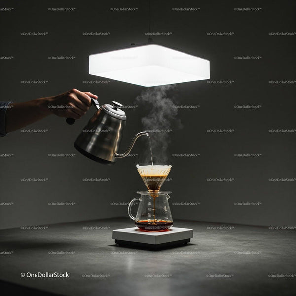 Pouring Hot Water Over Coffee Grounds for Pour Over Brew JPG Mockup Image