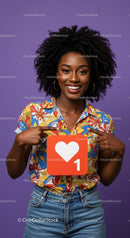 Happy Woman Holding Heart Icon Social Media Love Concept
