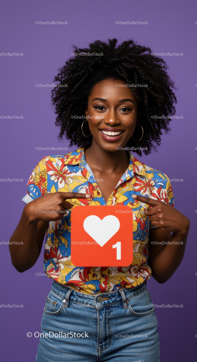 Happy Woman Holding Heart Icon Social Media Love Concept