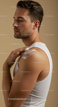 Male Applying Sunscreen Lotion for Sun Protection on Shoulder