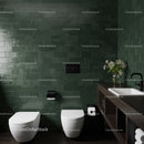 Dark Green Tiled Bathroom with White Toilet and Modern Decor